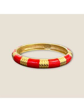 Hinged Red & Gold Bracelet With Bold Design  Statement Jewelry